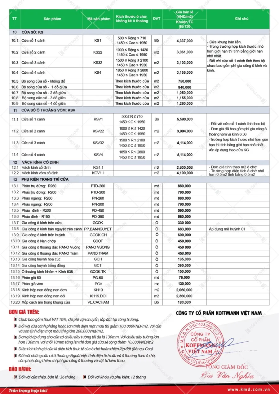 Bảng báo giá cửa thép vân gỗ Koffmann miền Bắc mới nhất