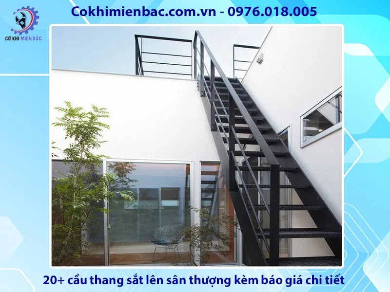 Mẫu cầu thang sắt tay vịn gỗ đơn giản
