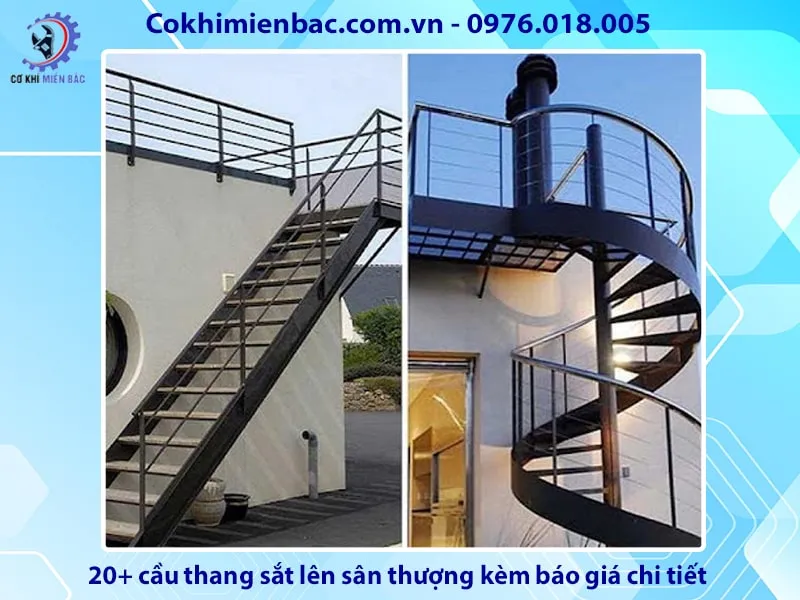 Mẫu cầu thang sắt xương cá với bậc gỗ sang trọng