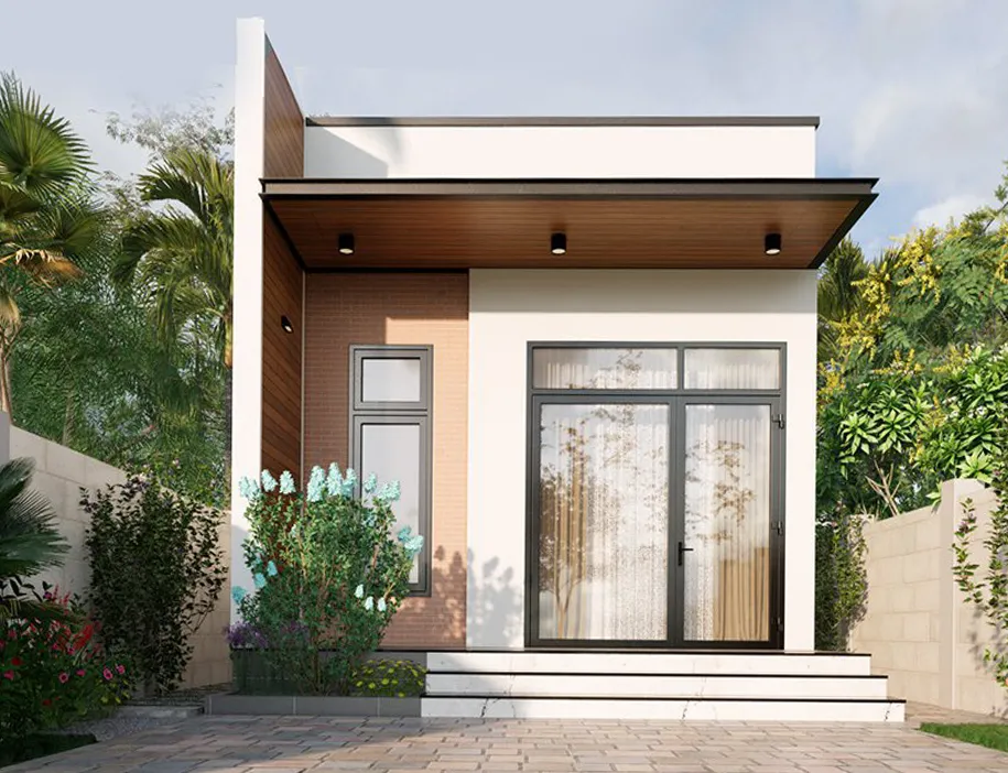 Mẫu nhà cấp 4 100m2 mái bằng chống nóng.