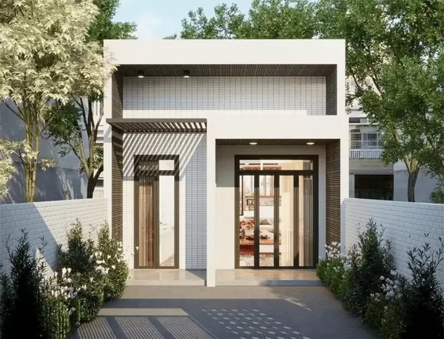 Mẫu nhà cấp 4 100m2 mái vuông đơn giản, hài hòa.