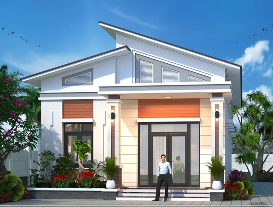 Mẫu nhà cấp 4 100m2 mái lệch hiện đại.