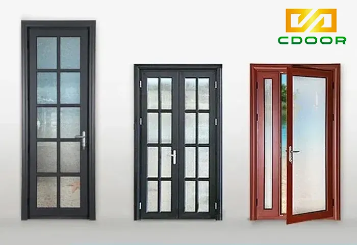 Cửa nhôm 1 cánh bản nhỏ với các thanh đố