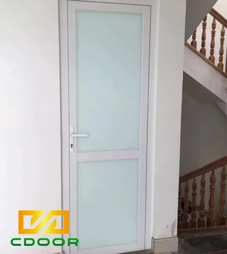 Cửa nhôm 1 cánh chia 2 ô màu trắng kính đục