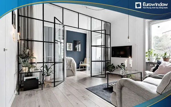 Cá»­a nhÃ´m chia Ã´ Ä‘á»‘ ngang káº¿t há»£p vÃ¡ch kÃ­nh
