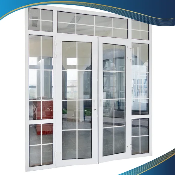Cửa nhôm 2 cánh màu trắng chia đốÂ káº¿t há»£p vÃ¡ch kÃ­nh 2 bÃªn