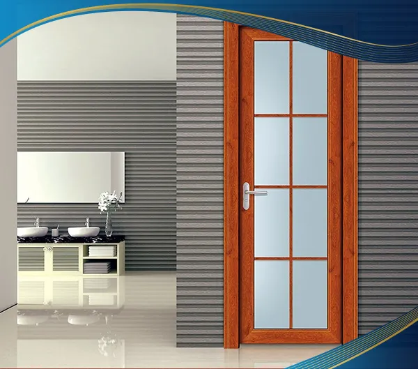Cửa nhôm 1 cánh mở quay chia ô đối xứng màu vân gỗ