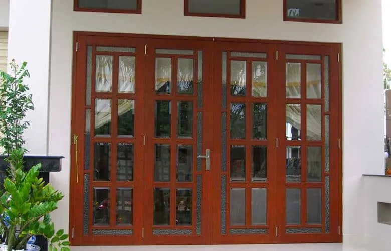 Cửa nhôm kính phòng khách cao cấp giả gỗ