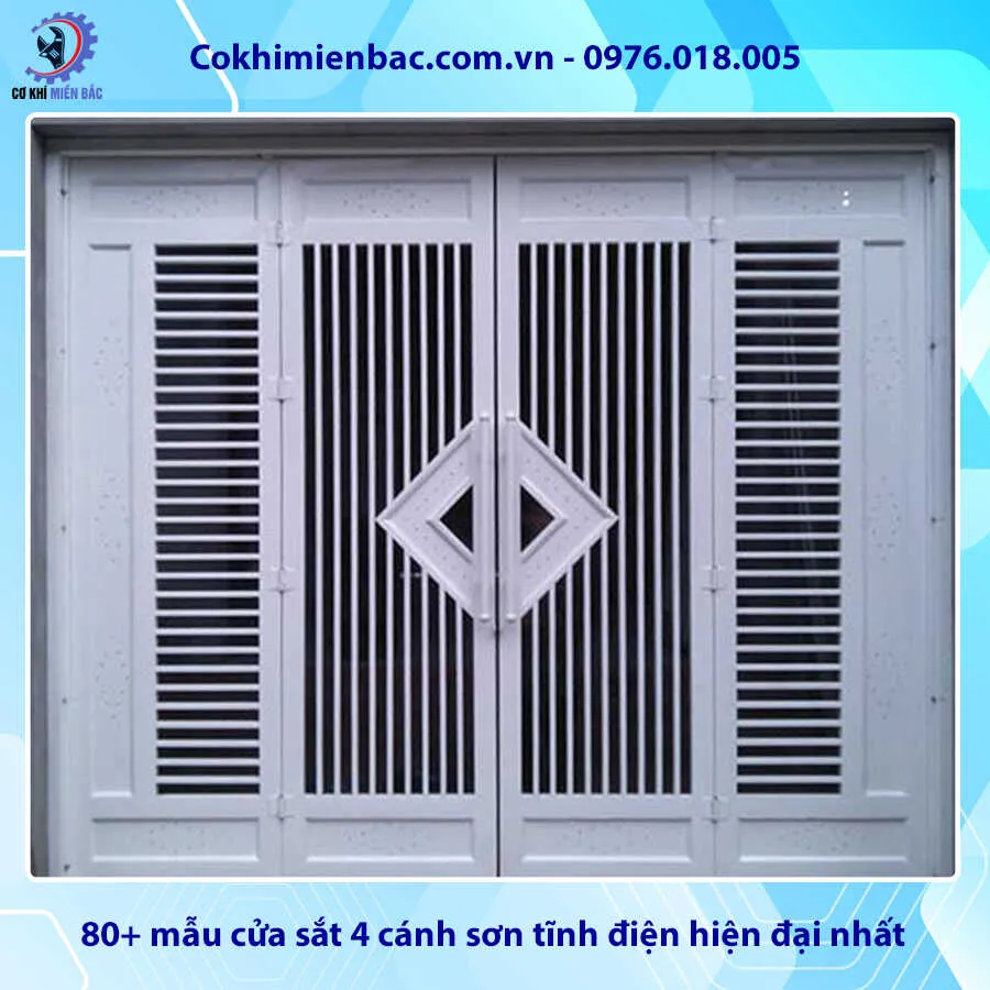 Mẫu cửa sắt 4 cánh sơn tĩnh điện đơn giản
