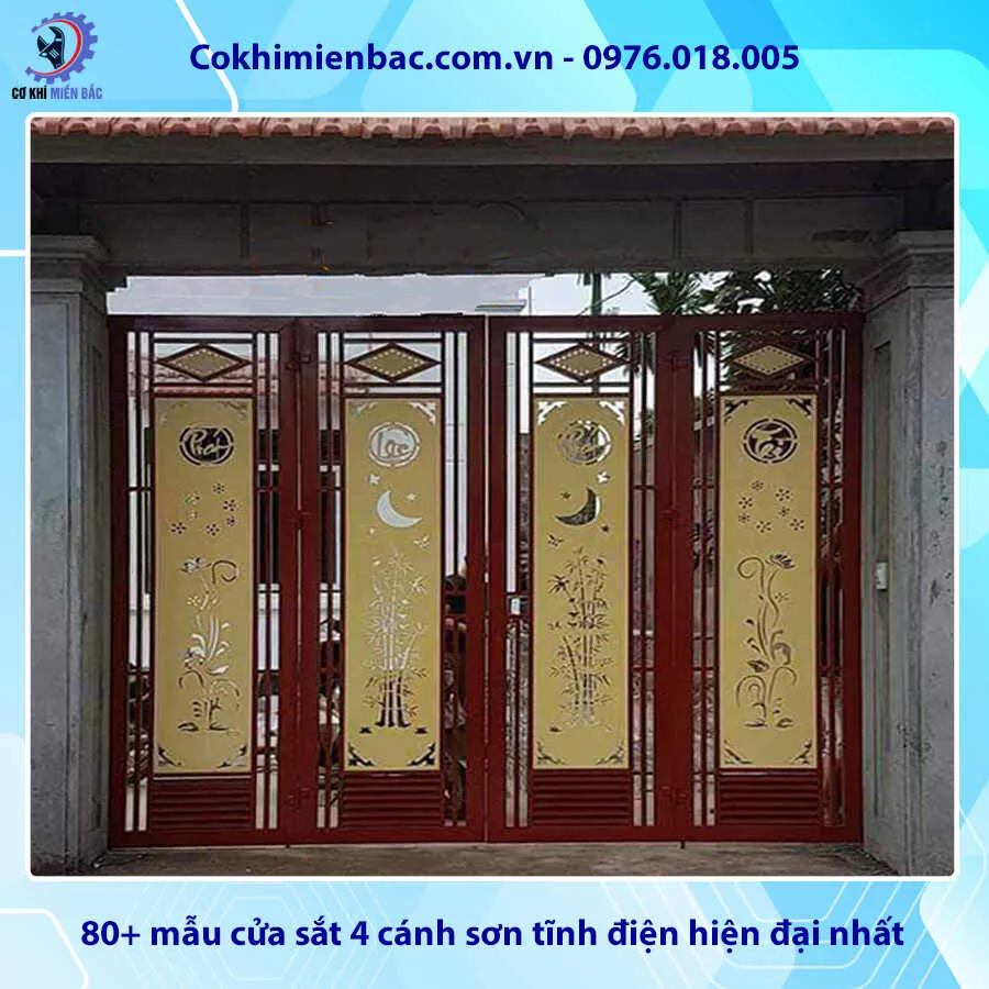 Mẫu cửa sắt 4 cánh sơn tĩnh điện màu đen huyền bí