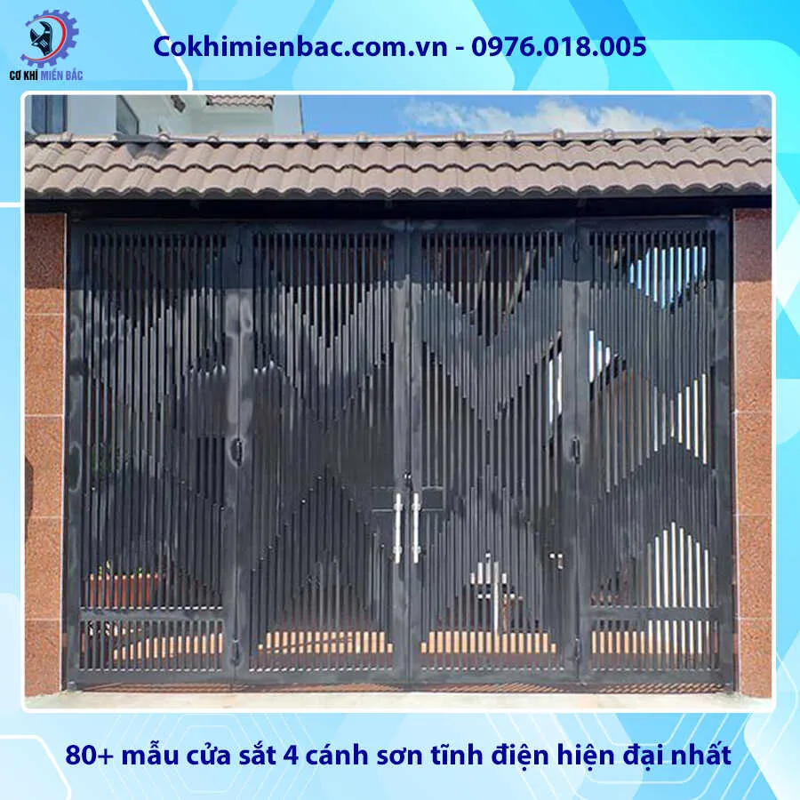 Mẫu cửa sắt 4 cánh sơn tĩnh điện hiện đại cho biệt thự