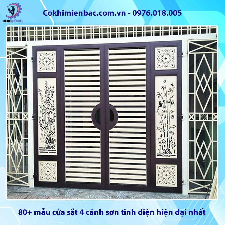 Mẫu cửa sắt 4 cánh sơn tĩnh điện kết hợp hoa sắt