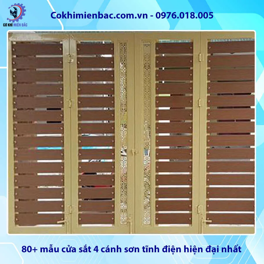 Mẫu cửa sắt 4 cánh sơn tĩnh điện đơn giản màu nâu