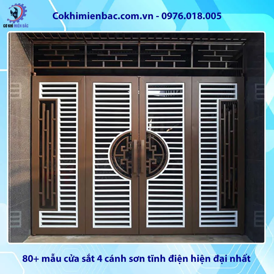 Mẫu cửa sắt 4 cánh sơn tĩnh điện kiểu vòm