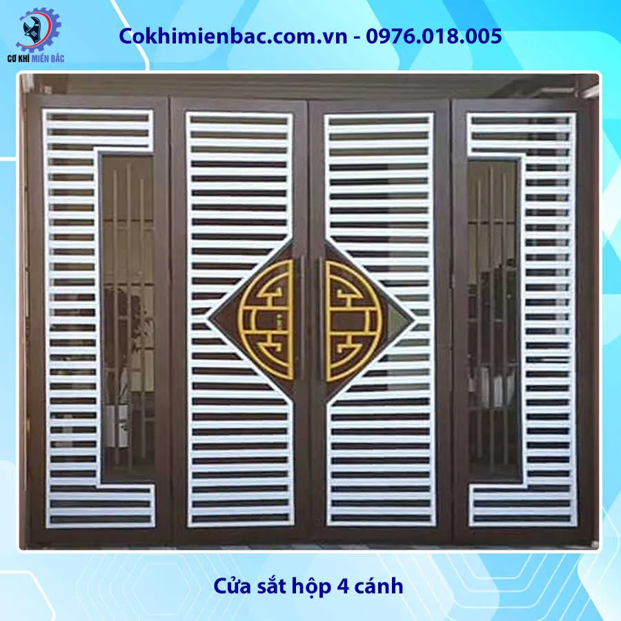 Mẫu cửa cổng sắt hộp 4 cánh sơn tĩnh điện đơn giản màu xám