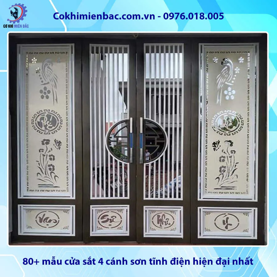 Mẫu cửa sắt 4 cánh sơn tĩnh điện màu xanh rêu