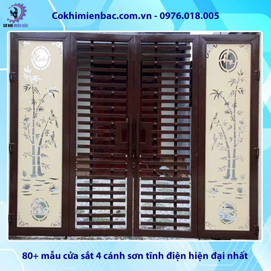 Mẫu cửa sắt 4 cánh sơn tĩnh điện kết hợp tấm che