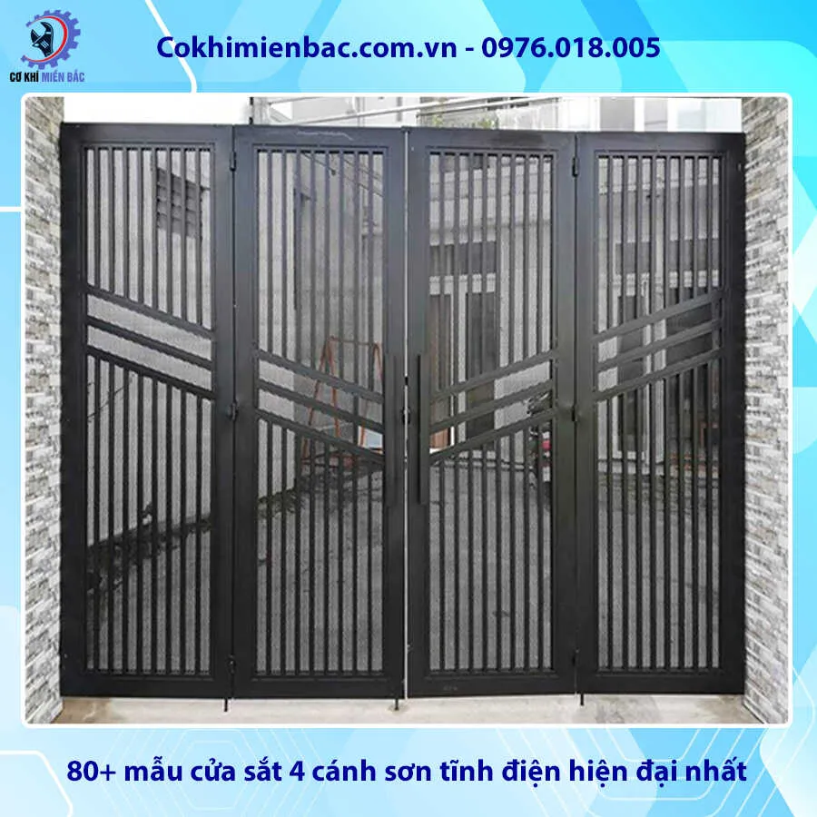 Mẫu cửa sắt 4 cánh sơn tĩnh điện hiện đại màu trắng