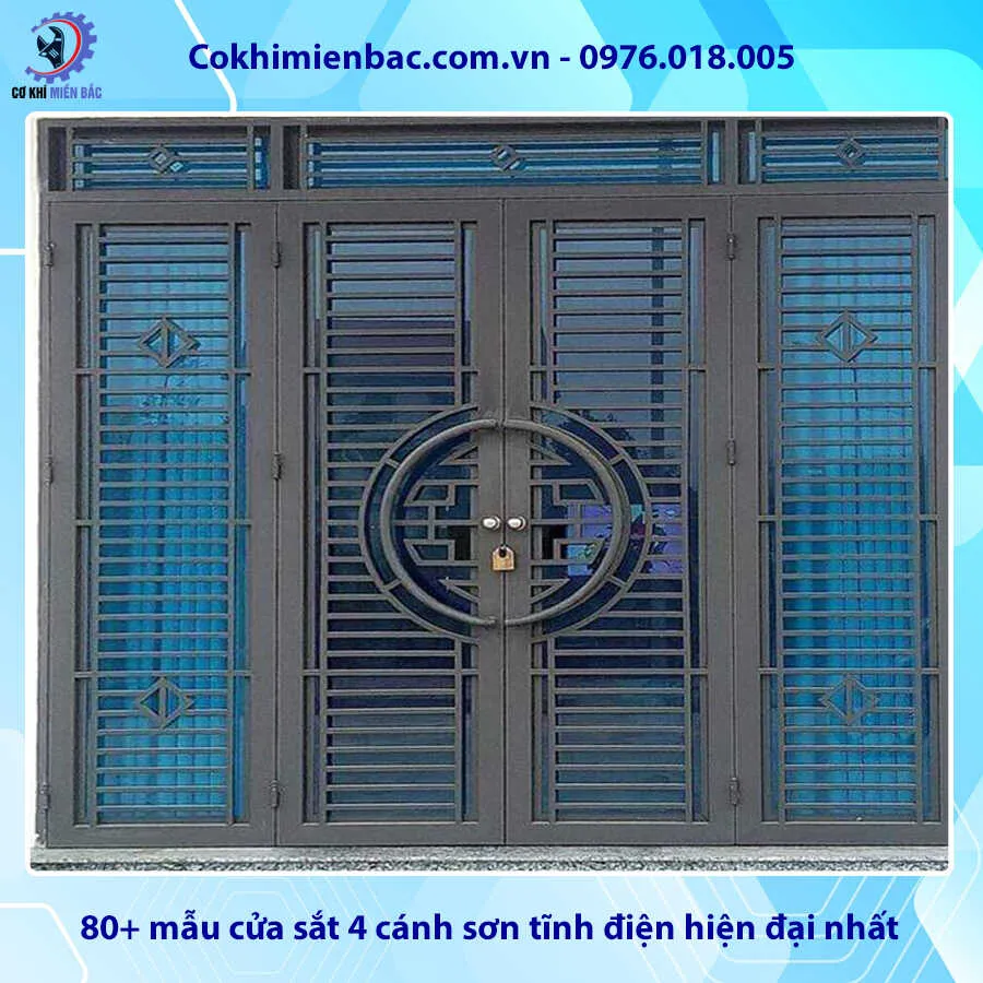 Mẫu cửa sắt 4 cánh sơn tĩnh điện màu đen sang trọng