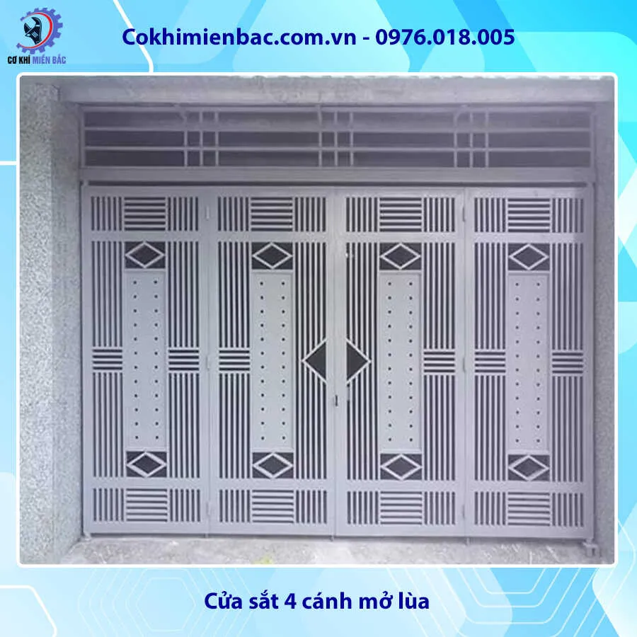Mẫu cửa sắt lùa 4 cánh sơn tĩnh điện kết hợp kính cường lực