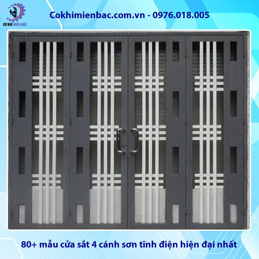 Mẫu cửa sắt 4 cánh sơn tĩnh điện màu xám ghi sang trọng