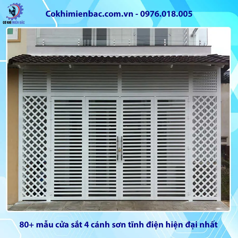 Mẫu cửa sắt 4 cánh hộp sơn tĩnh điện màu đen hiện đại