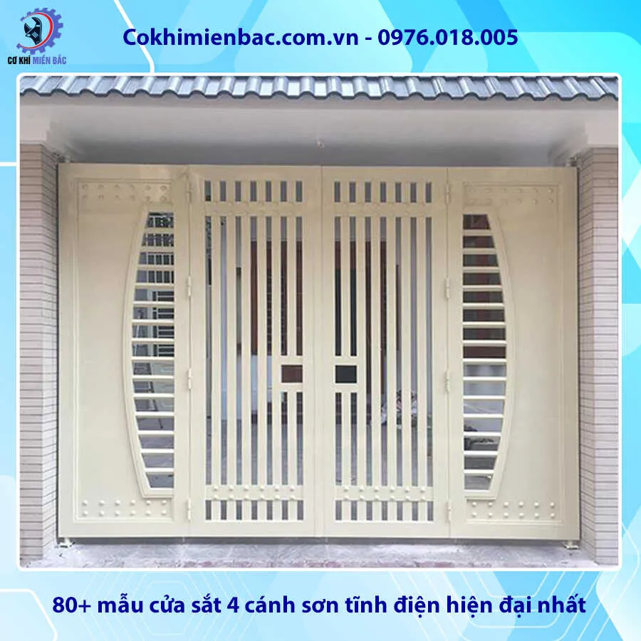 Mẫu cửa cổng sắt 4 cánh sơn tĩnh điện hiện đại