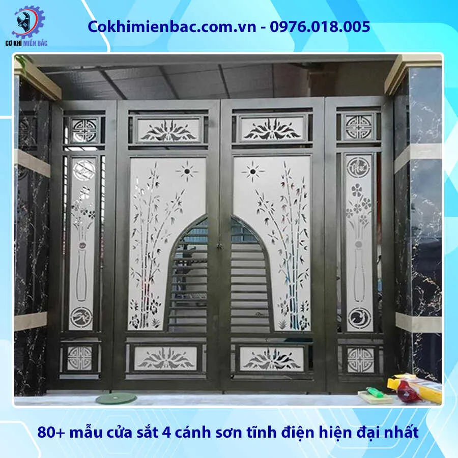 Mẫu cửa sắt 4 cánh sơn tĩnh điện phong cách châu Âu