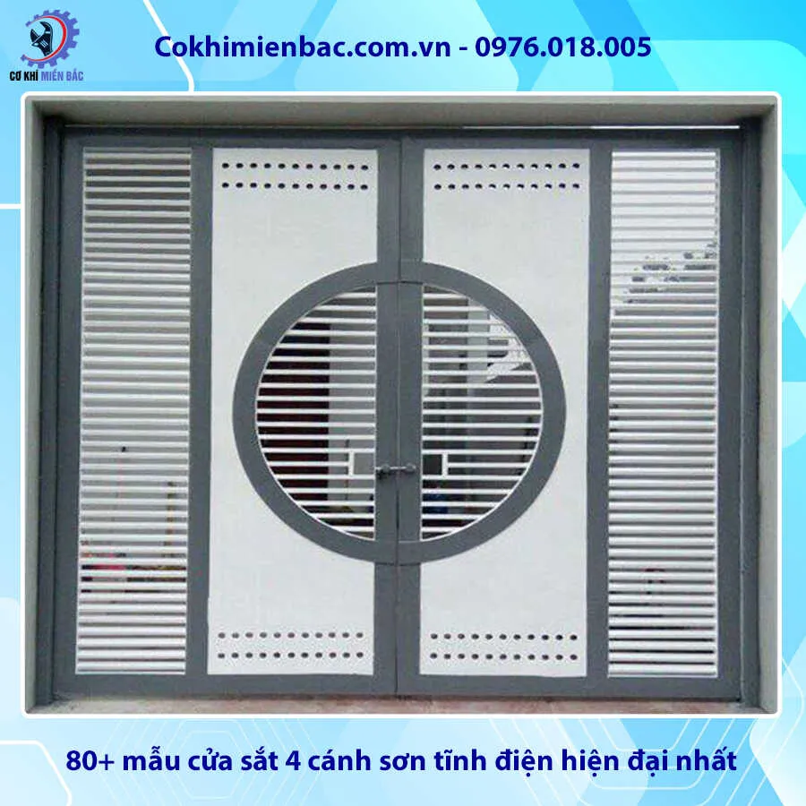 Mẫu cửa sắt 4 cánh sơn tĩnh điện màu nâu trầm