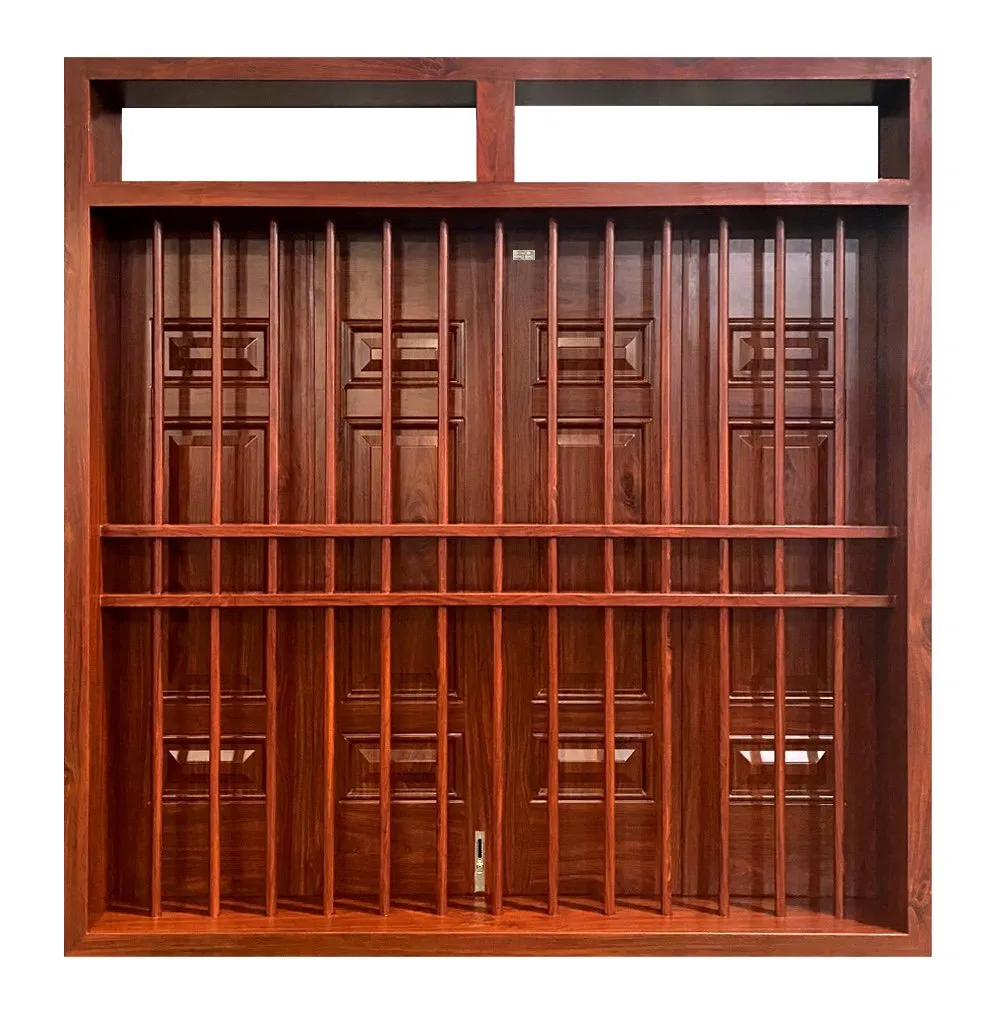 Mẫu cửa sổ với song dọc đơn giản kết hợp vân gỗ tự nhiên
