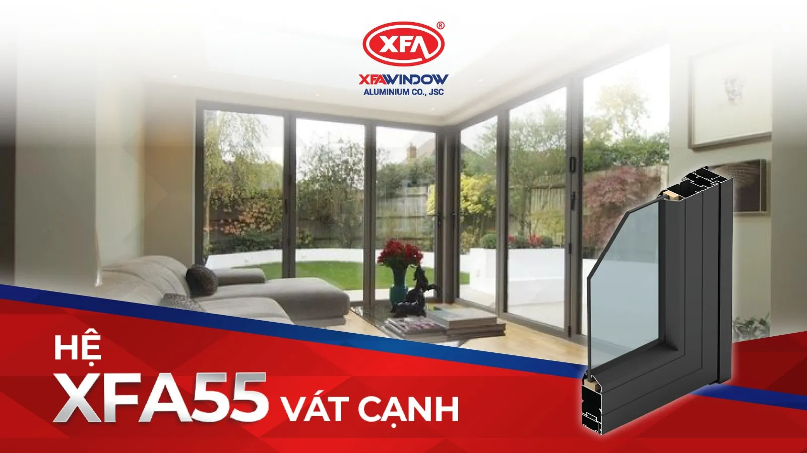 Mẫu cửa lùa sử dụng nhôm hệ 55 vát cạnh
