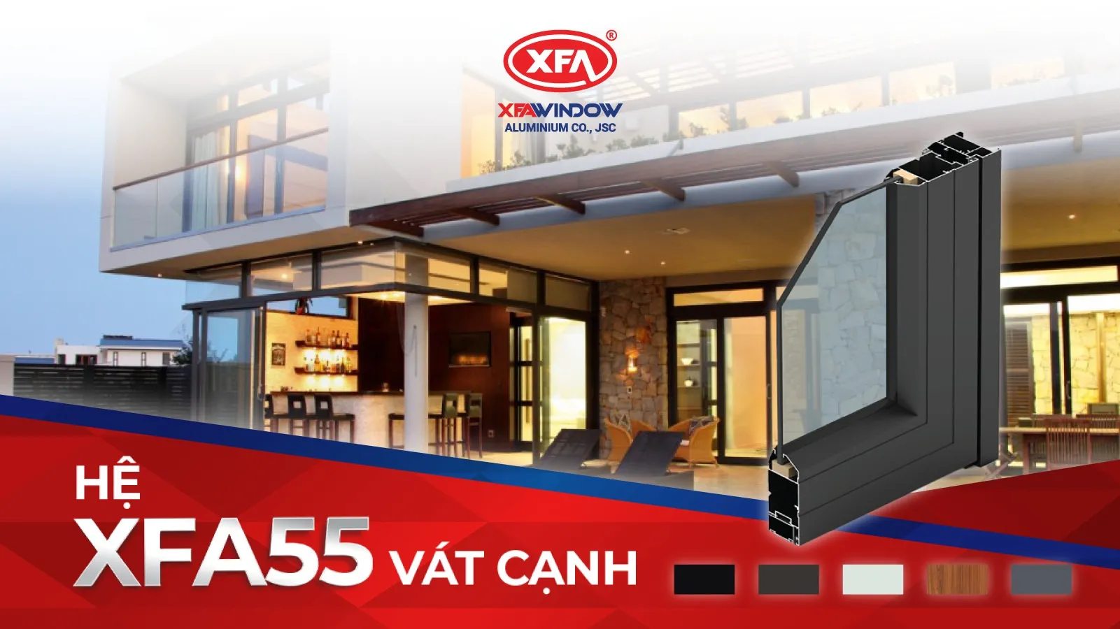 Hình ảnh thanh nhôm profile hệ 55 vát cạnh