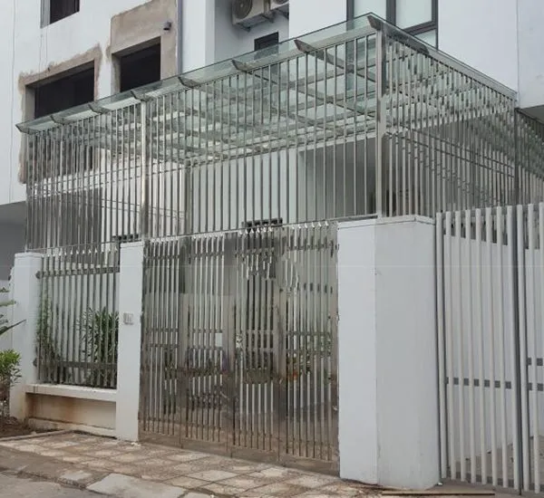 Mẫu cổng, hàng rào, mái kính inox 304 đồng bộ