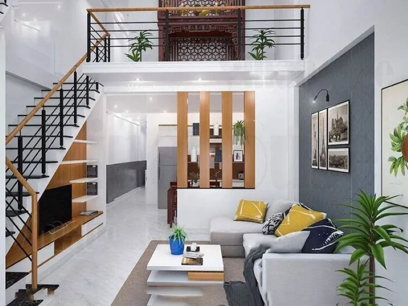 Mẫu nhà cấp 4 mái tôn có gác lửng trên diện tích 5x20m, tăng không gian sử dụng