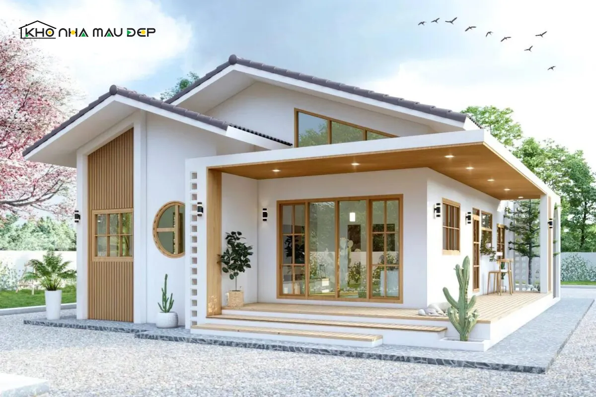 Thiết kế nhà cấp 4 mái chéo lợp tôn