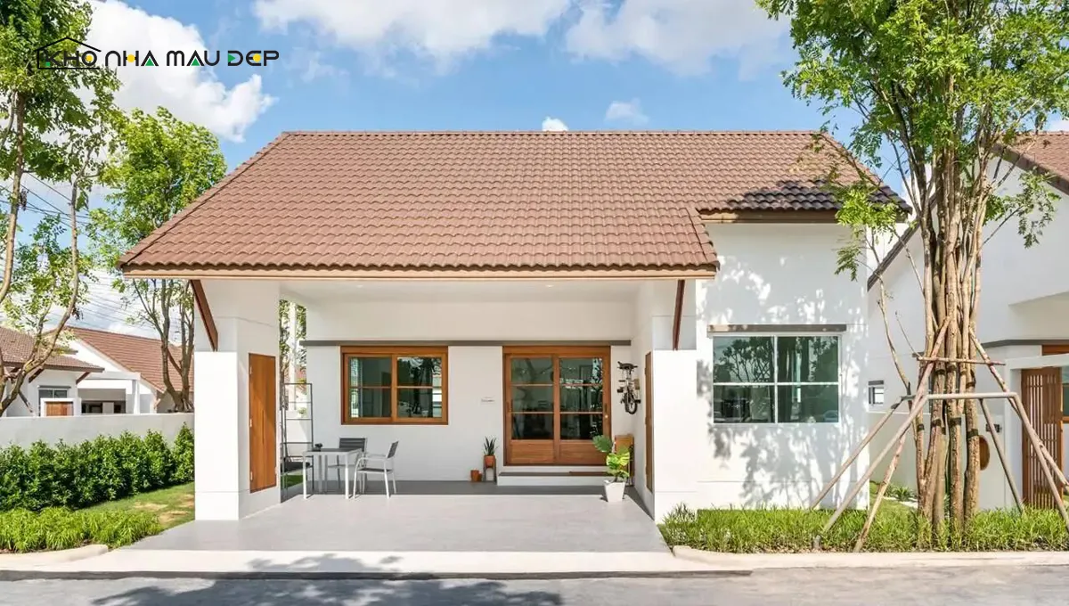 Thiết kế nhà cấp 4 hình chữ L mái tôn