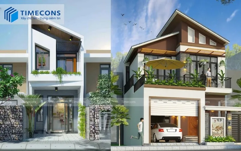 Nhà ống lợp mái tôn giả ngói kiểu mái lệch đẹp