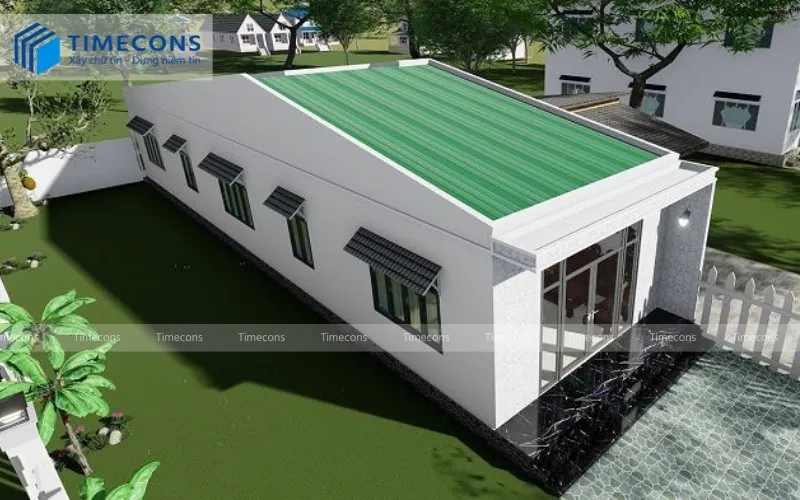 Nhà ống lợp mái tôn kiểu hai mái ở nông thôn