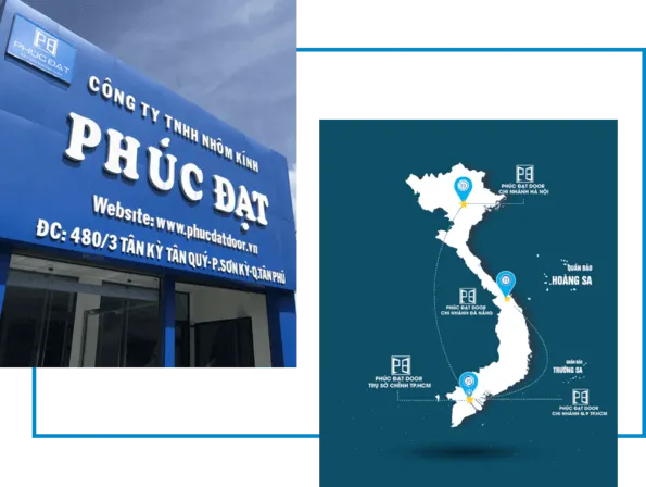 Logo và thông tin liên hệ của Nhôm Kính Phúc Đạt - Chuyên thi công lan can sắt