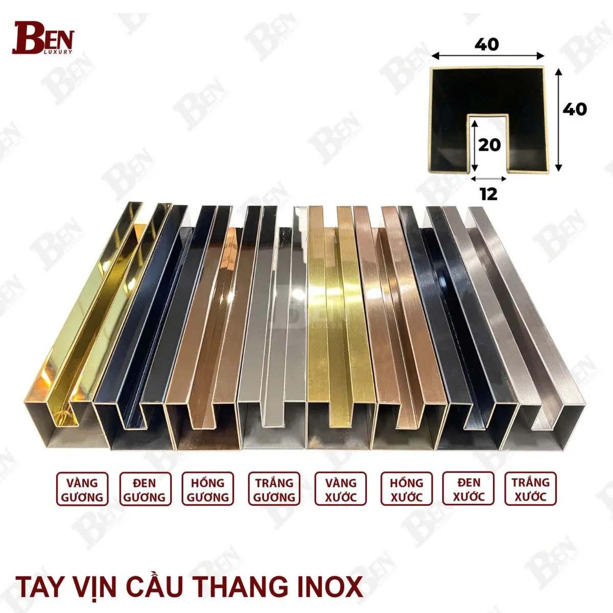 Tay vịn inox vuông với rãnh ngang, phù hợp lắp kính