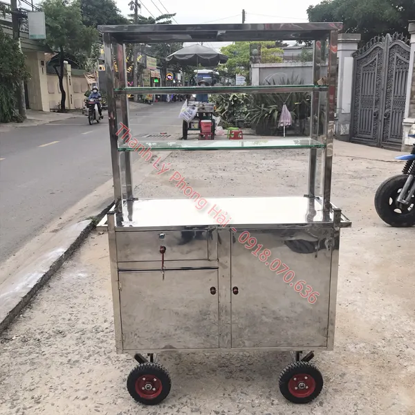 Mẫu xe đẩy bán hàng rong cũ có tủ kính