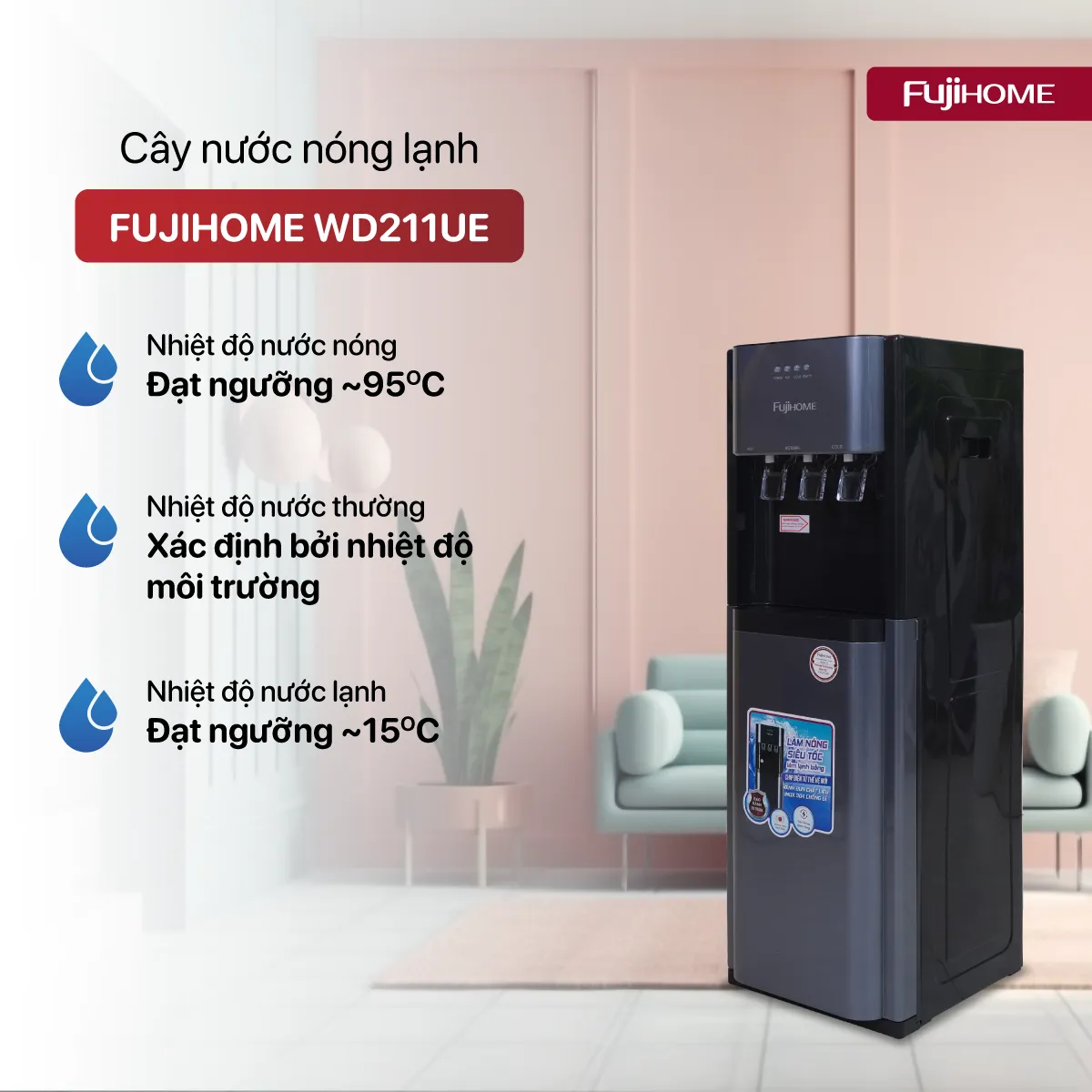 Cây nước nóng lạnh Fujihome WD211UE - Chi tiết thiết kế thân máy