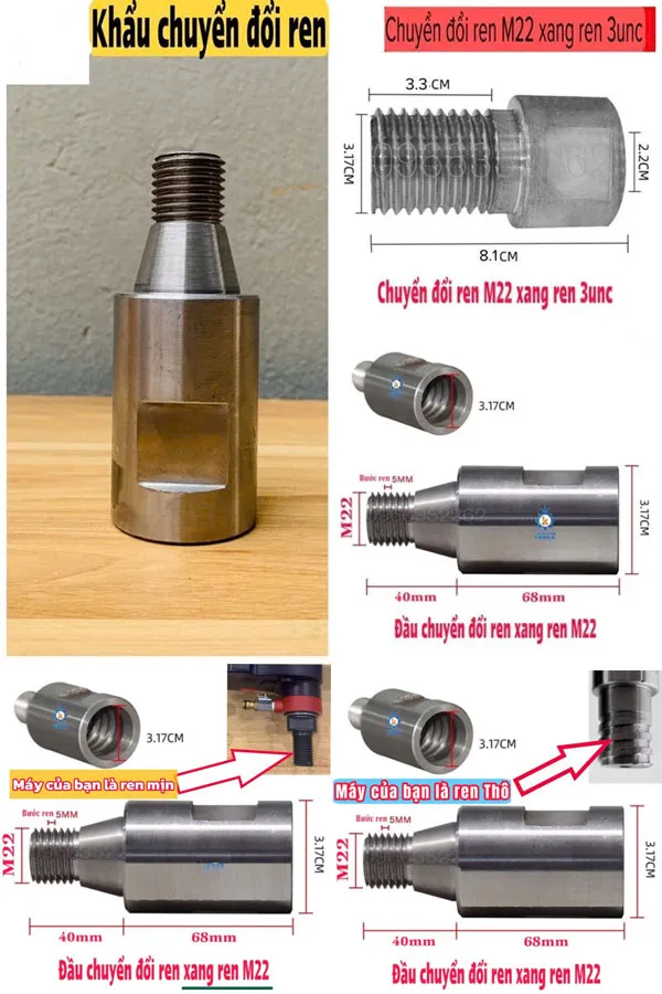 Đầu chuyển đổi ren máy khoan