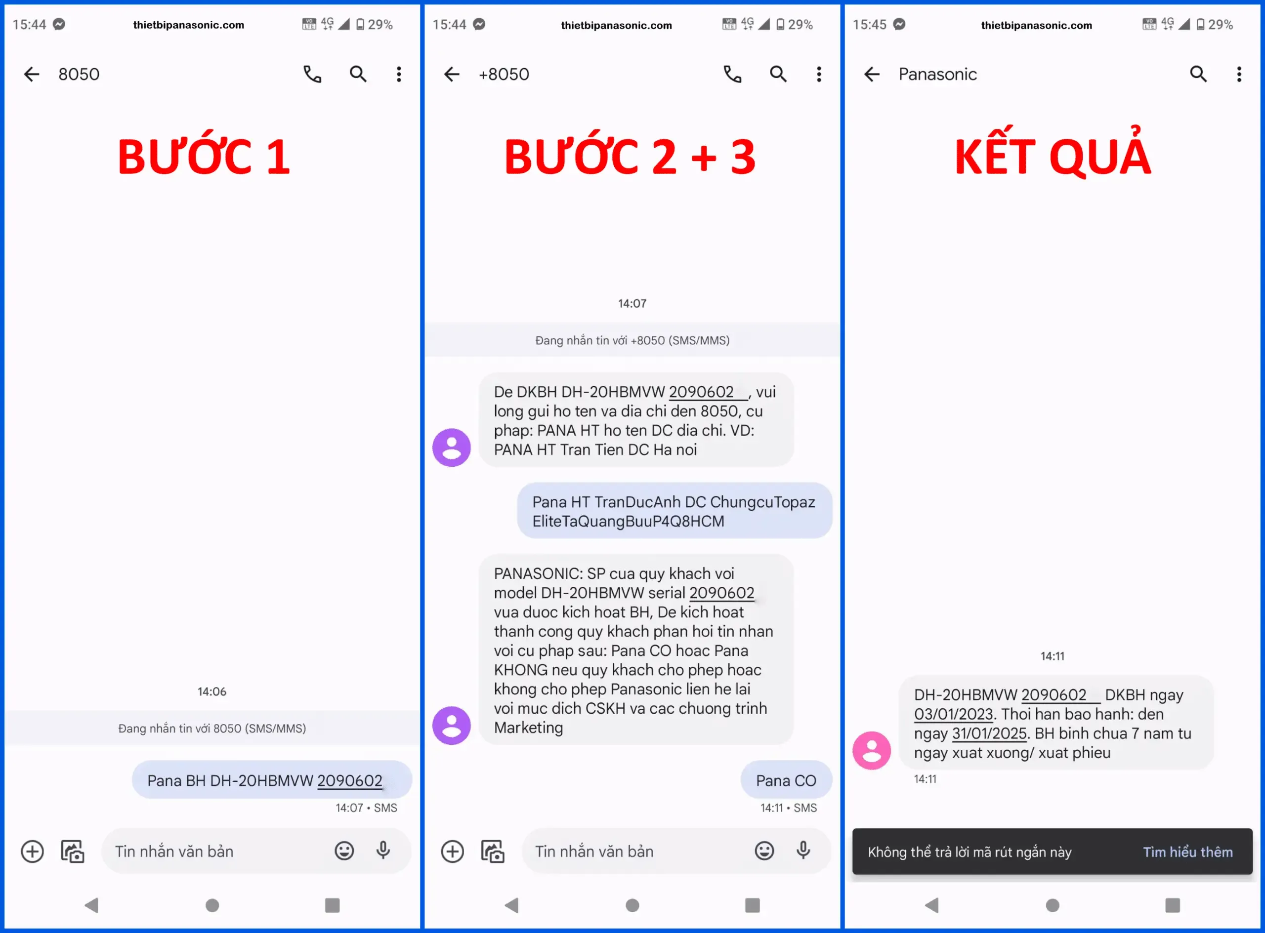 Ví dụ thực tế kích hoạt bảo hành điện tử Panasonic