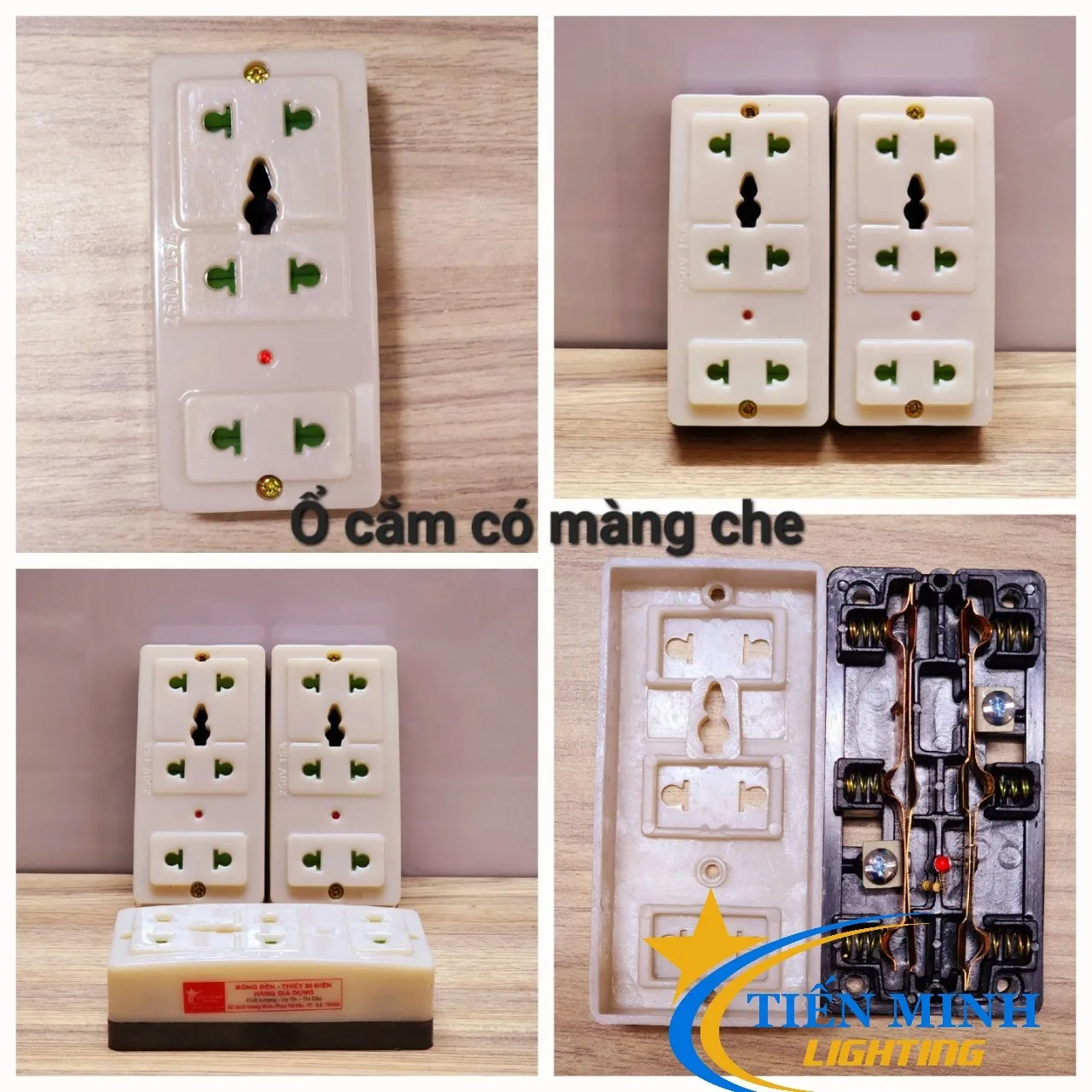 Ổ cắm 3 lỗ có màng che