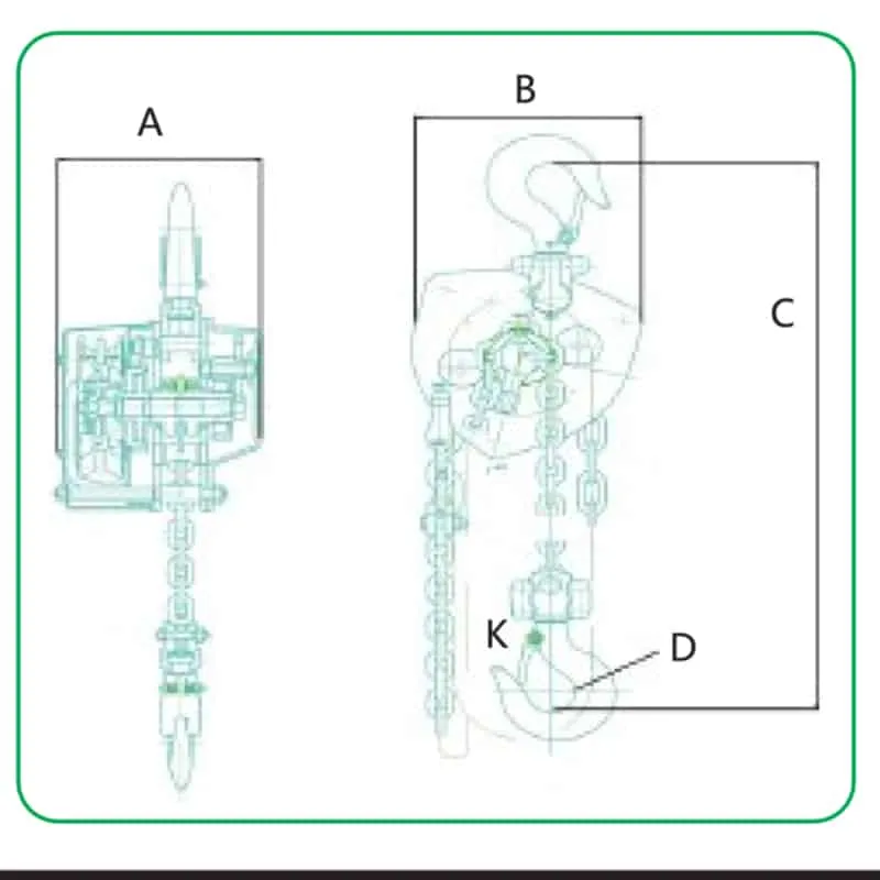 Bản vẽ palăng xích kéo tay 1 tấn Kawasaki TD-1