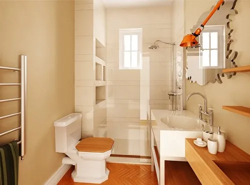 Cửa sổ nhỏ gọn giúp lấy ánh sáng tự nhiên hiệu quả cho nhà vệ sinh