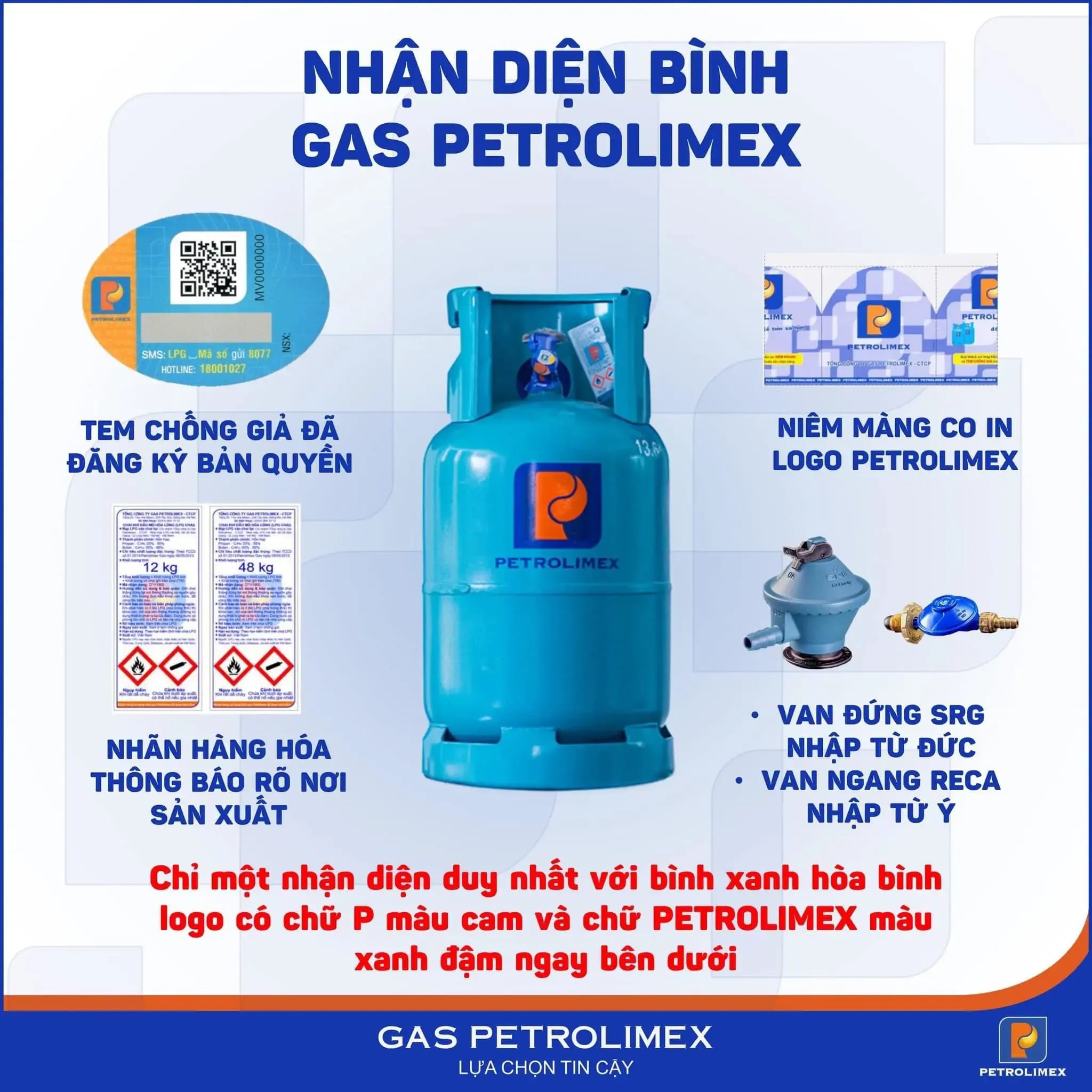Bình gas Petrolimex an toàn, có niêm phong và tem chống hàng giả