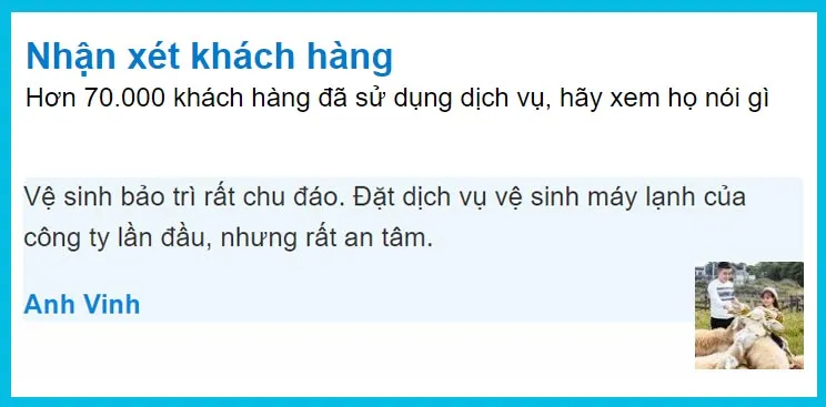 Hình ảnh minh họa phản hồi tích cực từ khách hàng sử dụng dịch vụ vệ sinh máy lạnh